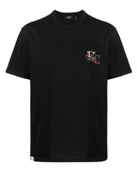 schwarzes besticktes T-Shirt mit einem Rundhalsausschnitt von FIVE CM