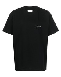 schwarzes besticktes T-Shirt mit einem Rundhalsausschnitt von Flaneur Homme