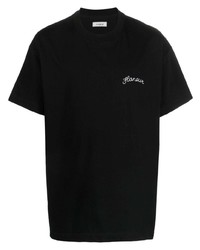 schwarzes besticktes T-Shirt mit einem Rundhalsausschnitt von Flaneur Homme