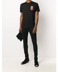 schwarzes besticktes T-Shirt mit einem Rundhalsausschnitt von DSQUARED2