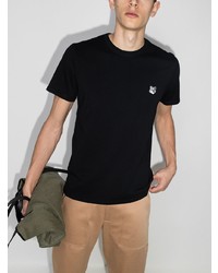 schwarzes besticktes T-Shirt mit einem Rundhalsausschnitt von MAISON KITSUNÉ