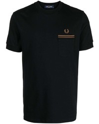 schwarzes besticktes T-Shirt mit einem Rundhalsausschnitt von Fred Perry