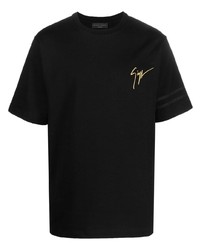 schwarzes besticktes T-Shirt mit einem Rundhalsausschnitt von Giuseppe Zanotti