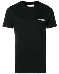 schwarzes besticktes T-Shirt mit einem Rundhalsausschnitt von Han Kjobenhavn