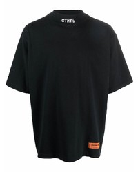 schwarzes besticktes T-Shirt mit einem Rundhalsausschnitt von Heron Preston