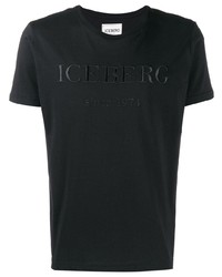 schwarzes besticktes T-Shirt mit einem Rundhalsausschnitt von Iceberg