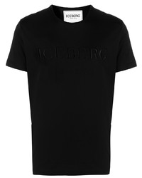 schwarzes besticktes T-Shirt mit einem Rundhalsausschnitt von Iceberg