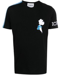 schwarzes besticktes T-Shirt mit einem Rundhalsausschnitt von Iceberg