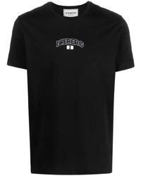 schwarzes besticktes T-Shirt mit einem Rundhalsausschnitt von Iceberg