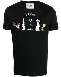 schwarzes besticktes T-Shirt mit einem Rundhalsausschnitt von Iceberg