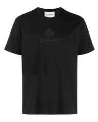 schwarzes besticktes T-Shirt mit einem Rundhalsausschnitt von Iceberg