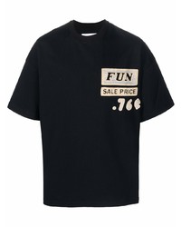 schwarzes besticktes T-Shirt mit einem Rundhalsausschnitt von Jil Sander