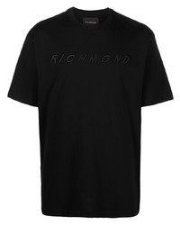 schwarzes besticktes T-Shirt mit einem Rundhalsausschnitt von John Richmond