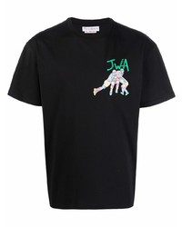 schwarzes besticktes T-Shirt mit einem Rundhalsausschnitt von JW Anderson
