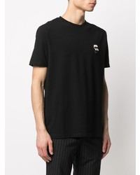 schwarzes besticktes T-Shirt mit einem Rundhalsausschnitt von Karl Lagerfeld