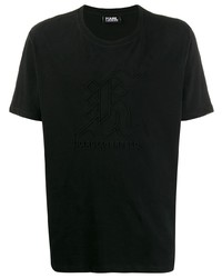 schwarzes besticktes T-Shirt mit einem Rundhalsausschnitt von Karl Lagerfeld