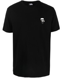 schwarzes besticktes T-Shirt mit einem Rundhalsausschnitt von Karl Lagerfeld