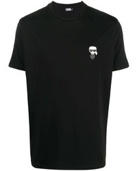 schwarzes besticktes T-Shirt mit einem Rundhalsausschnitt von Karl Lagerfeld