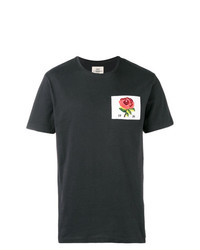 schwarzes besticktes T-Shirt mit einem Rundhalsausschnitt von Kent & Curwen