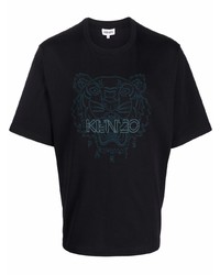 schwarzes besticktes T-Shirt mit einem Rundhalsausschnitt von Kenzo