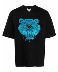 schwarzes besticktes T-Shirt mit einem Rundhalsausschnitt von Kenzo