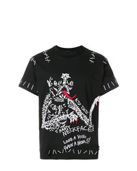 schwarzes besticktes T-Shirt mit einem Rundhalsausschnitt von Ktz