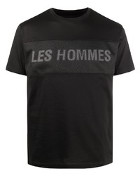 schwarzes besticktes T-Shirt mit einem Rundhalsausschnitt von Les Hommes