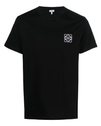 schwarzes besticktes T-Shirt mit einem Rundhalsausschnitt von Loewe