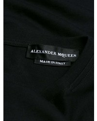 schwarzes besticktes T-Shirt mit einem Rundhalsausschnitt von Alexander McQueen