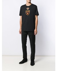 schwarzes besticktes T-Shirt mit einem Rundhalsausschnitt von Dolce & Gabbana