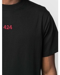 schwarzes besticktes T-Shirt mit einem Rundhalsausschnitt von 424