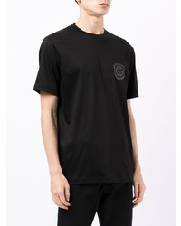 schwarzes besticktes T-Shirt mit einem Rundhalsausschnitt von Giorgio Armani