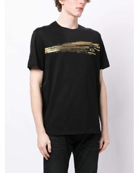 schwarzes besticktes T-Shirt mit einem Rundhalsausschnitt von Armani Exchange