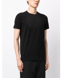 schwarzes besticktes T-Shirt mit einem Rundhalsausschnitt von Trussardi