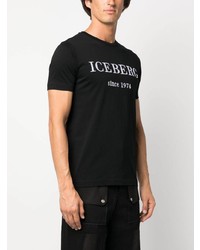 schwarzes besticktes T-Shirt mit einem Rundhalsausschnitt von Iceberg