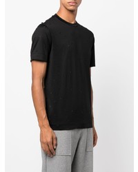 schwarzes besticktes T-Shirt mit einem Rundhalsausschnitt von Emporio Armani