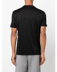 schwarzes besticktes T-Shirt mit einem Rundhalsausschnitt von Emporio Armani