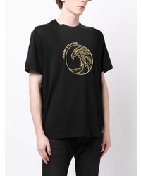 schwarzes besticktes T-Shirt mit einem Rundhalsausschnitt von Armani Exchange