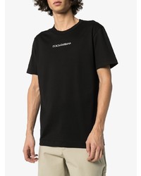 schwarzes besticktes T-Shirt mit einem Rundhalsausschnitt von Dolce & Gabbana