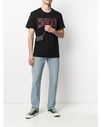 schwarzes besticktes T-Shirt mit einem Rundhalsausschnitt von Moschino