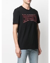 schwarzes besticktes T-Shirt mit einem Rundhalsausschnitt von Moschino