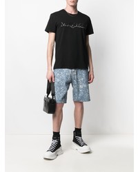 schwarzes besticktes T-Shirt mit einem Rundhalsausschnitt von Alexander McQueen