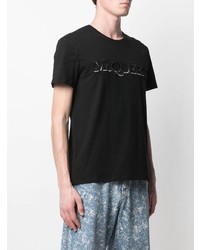 schwarzes besticktes T-Shirt mit einem Rundhalsausschnitt von Alexander McQueen