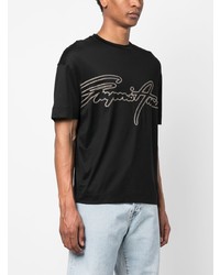 schwarzes besticktes T-Shirt mit einem Rundhalsausschnitt von Emporio Armani