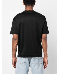 schwarzes besticktes T-Shirt mit einem Rundhalsausschnitt von Emporio Armani