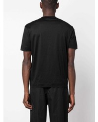 schwarzes besticktes T-Shirt mit einem Rundhalsausschnitt von Emporio Armani