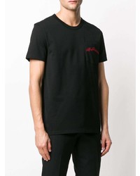 schwarzes besticktes T-Shirt mit einem Rundhalsausschnitt von Alexander McQueen