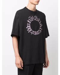 schwarzes besticktes T-Shirt mit einem Rundhalsausschnitt von Acne Studios