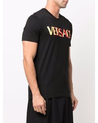 schwarzes besticktes T-Shirt mit einem Rundhalsausschnitt von Versace