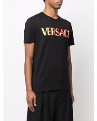 schwarzes besticktes T-Shirt mit einem Rundhalsausschnitt von Versace